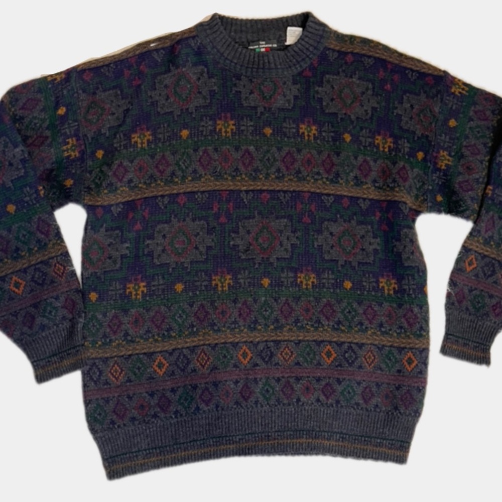 Vintage 90’s Men's Multicolor Patterned Sweater